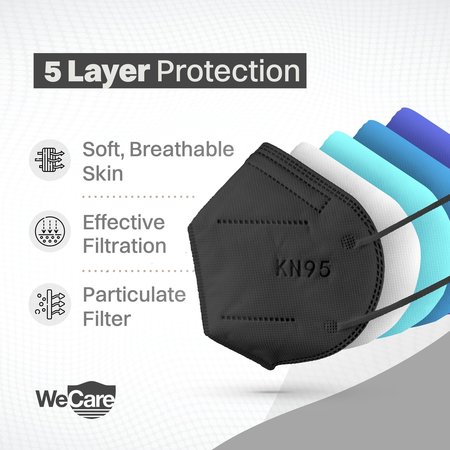 Wecare Protective Disposable KN95 Face Mask, 5-Ply Layer, 20 Individually Wrapped, Black, 20PK WCKN95